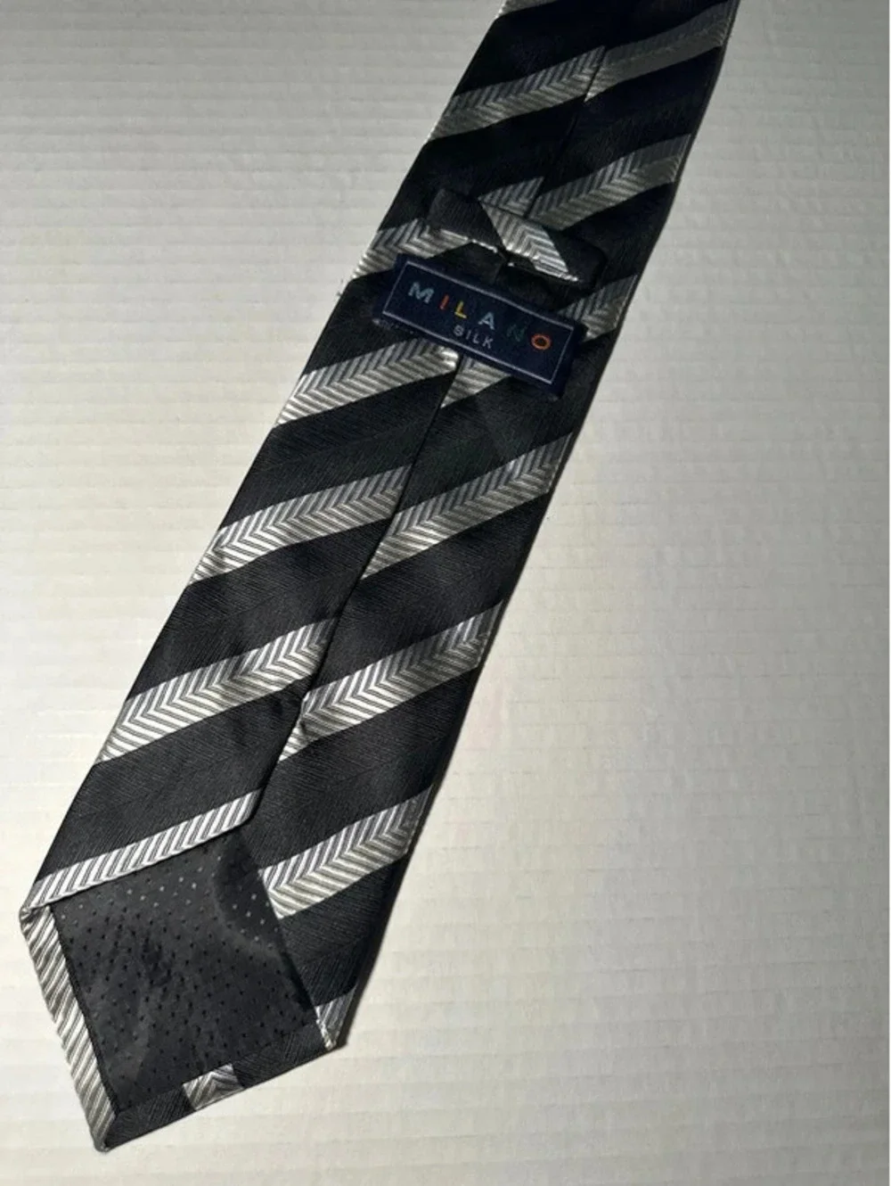 Milano Black and Silver Chevon Stripe Tie